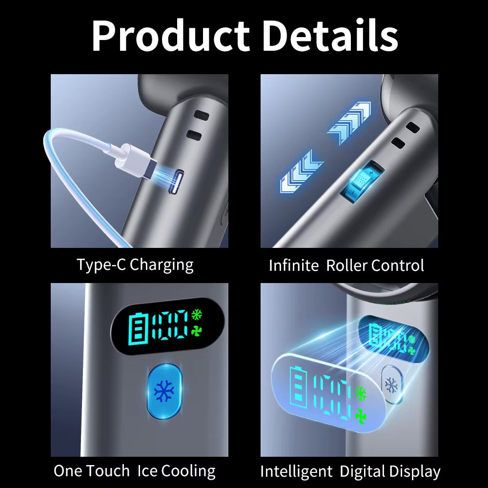 CoolNest Handheld Cooling Fan – Rechargeable with LED Display, Stand & Neck Strap
