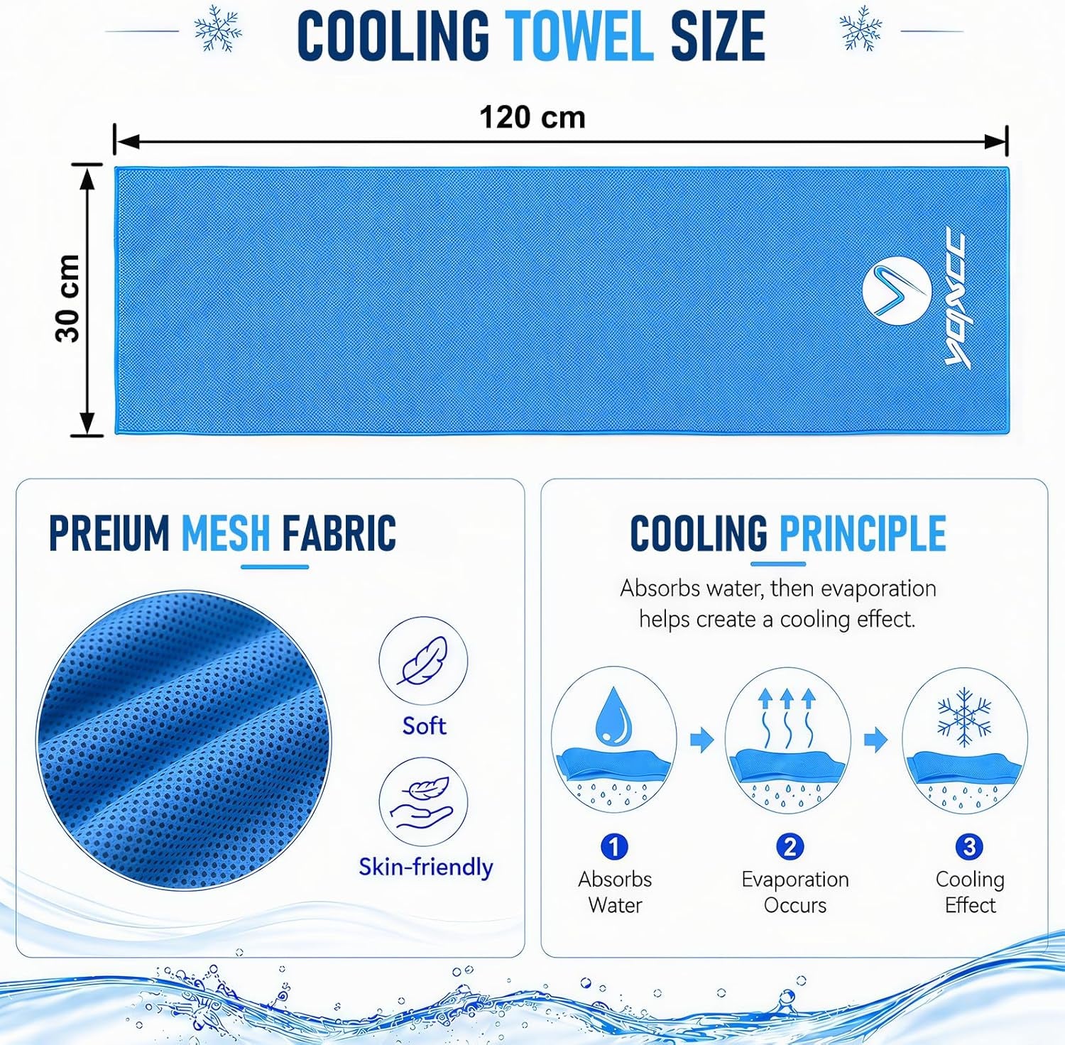 Cooling Towels 120X30 Cm, Ice Cool Microfibre Towel for Neck, Soft Breathable for Gym, Yoga, Golf, Running, Camping & Hot Weather