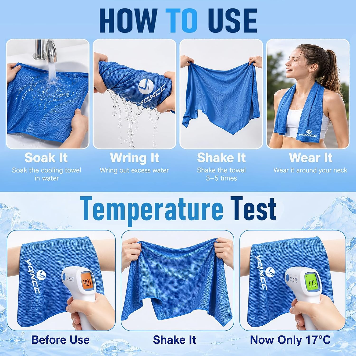 Cooling Towels 120X30 Cm, Ice Cool Microfibre Towel for Neck, Soft Breathable for Gym, Yoga, Golf, Running, Camping & Hot Weather